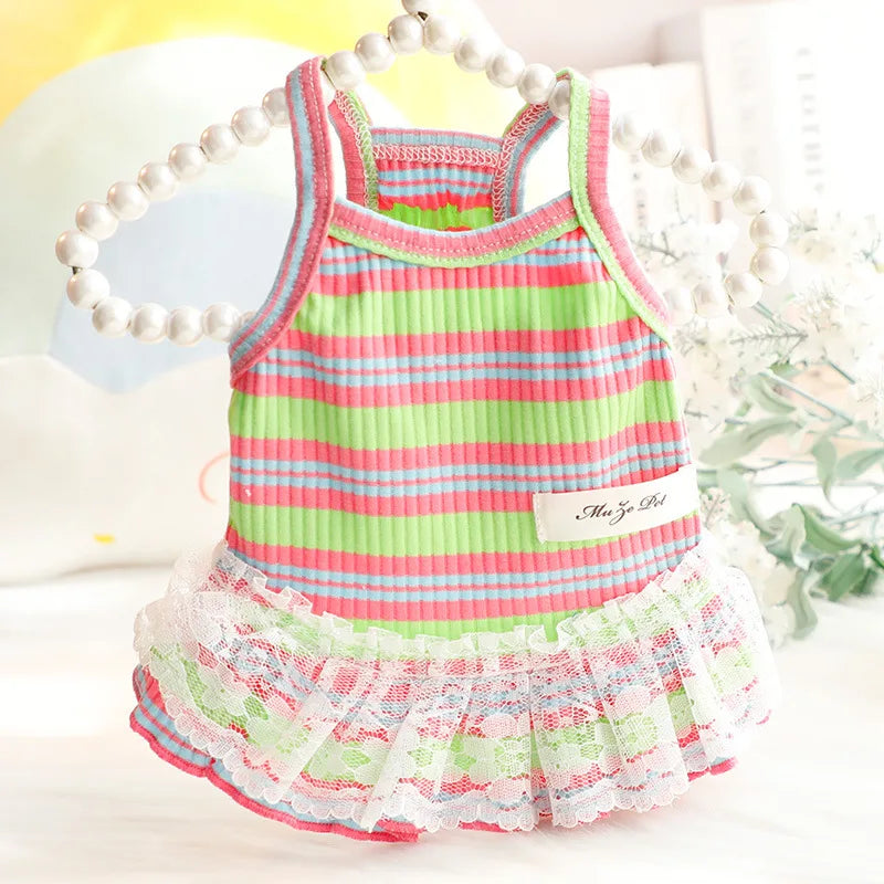 Dog Clothes Summer Pet Vest Dog Knitted Dresses Cooling Striped Dog T Shirt Chihuahua Bichon Clothing Kitten Puppy Dog Apparel