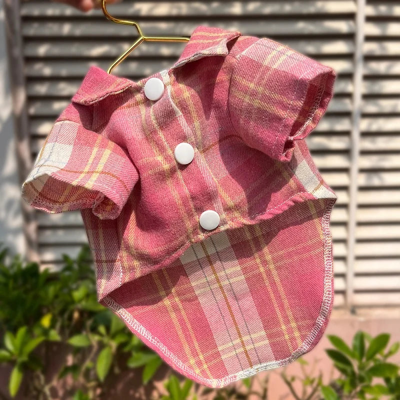 Classic Dog T-Shirt with D-Ring Fashion Dog Clothes Spring Puppy Coat Cute Plaid Cat Shirt Pet Costumes Bichon Frise Dog Apparel