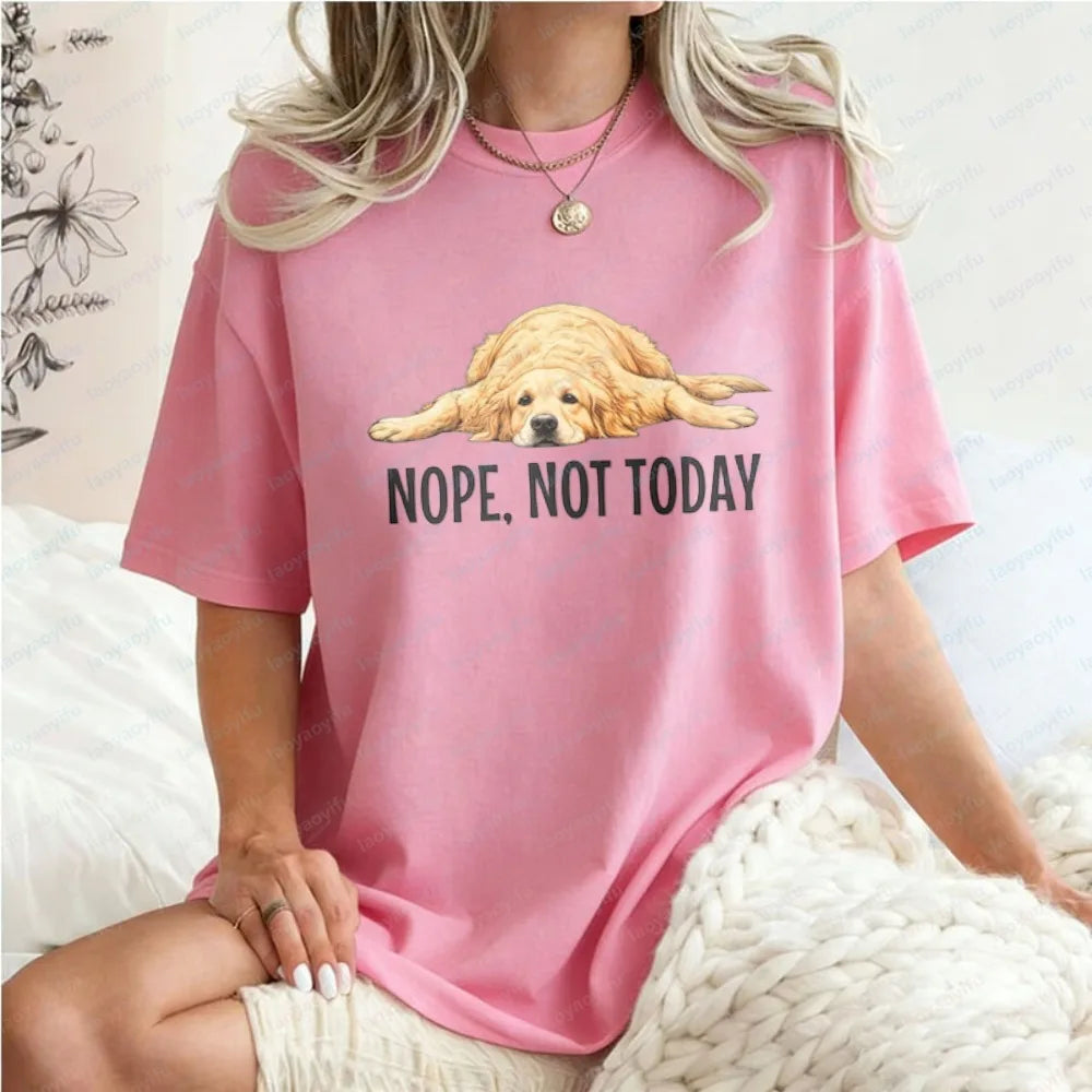 Golden Retriever Shirt Funny Nope Not Today Tee Cute Dog Mom Tops Crewneck Summer Kawaii Clothes for Women Gift for Dog Lover