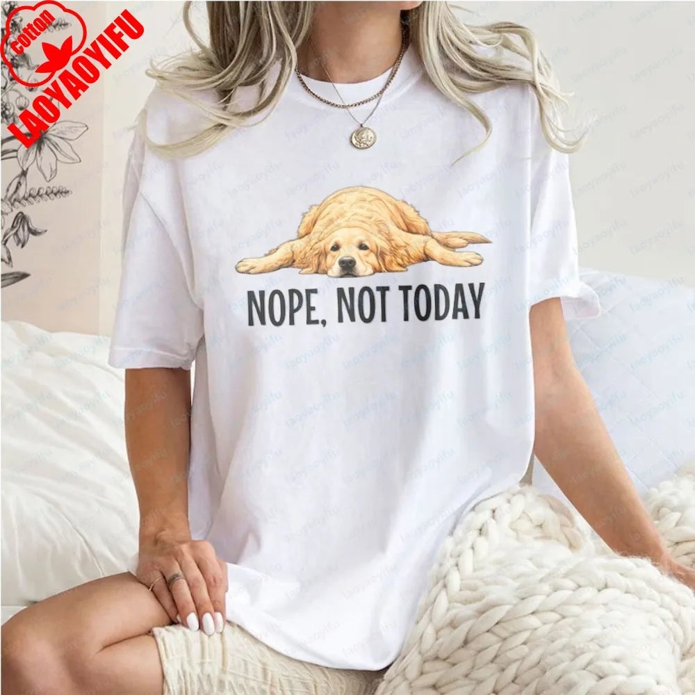 Golden Retriever Shirt Funny Nope Not Today Tee Cute Dog Mom Tops Crewneck Summer Kawaii Clothes for Women Gift for Dog Lover