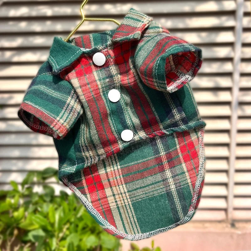 Classic Dog T-Shirt with D-Ring Fashion Dog Clothes Spring Puppy Coat Cute Plaid Cat Shirt Pet Costumes Bichon Frise Dog Apparel