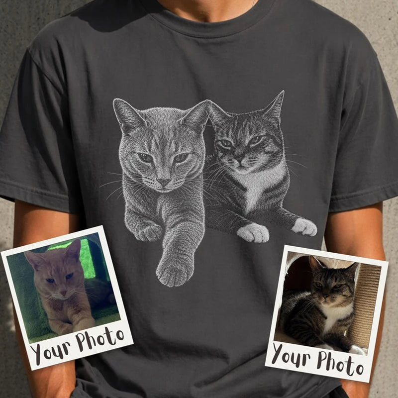 Custom Cat Portrait T Shirt Personalized Pet Memorial Design Short Sleeve Loose Comfort Daily Wear For Cat Lover