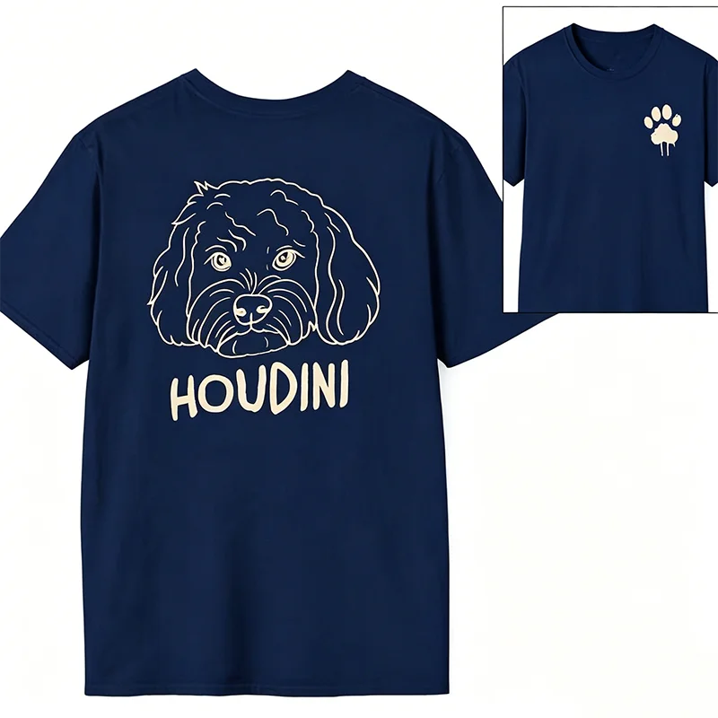 Custom Pet Shirt Custom Dog Portrait T-Shirt Personalized Pet Name Print Tee Cute Paw Graphic Casual Cotton Top for Dog Lovers