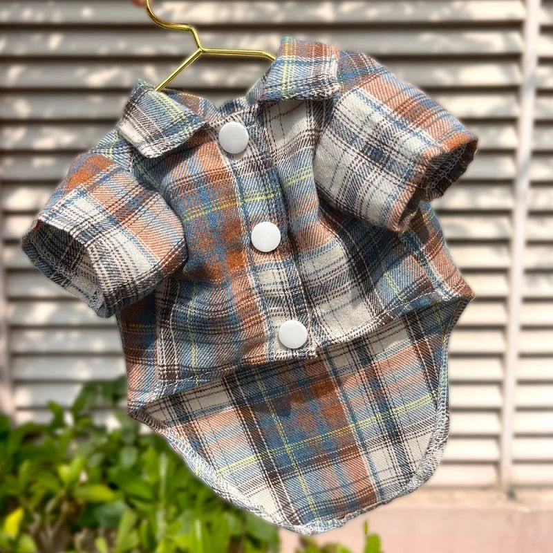 Classic Dog T-Shirt with D-Ring Fashion Dog Clothes Spring Puppy Coat Cute Plaid Cat Shirt Pet Costumes Bichon Frise Dog Apparel