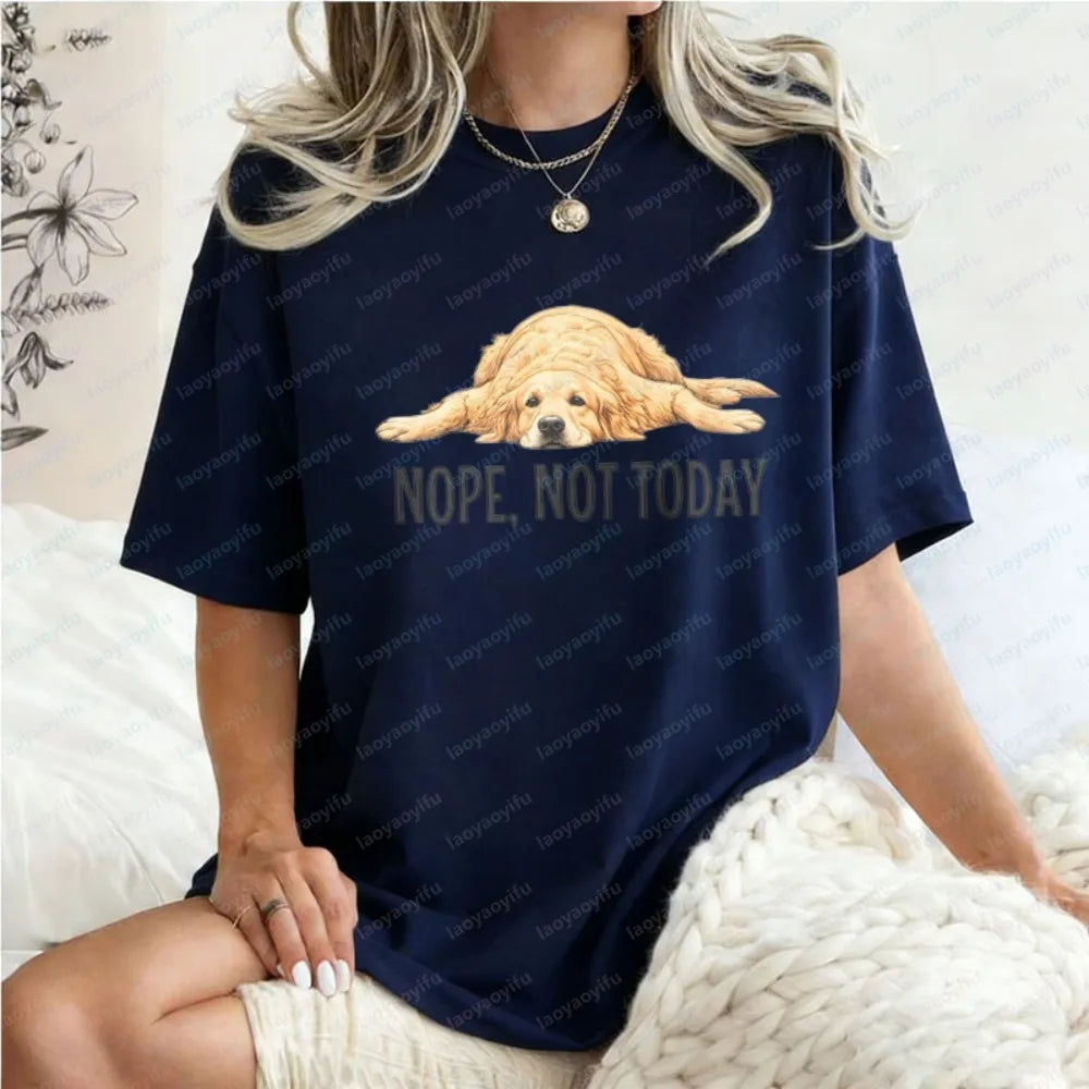 Golden Retriever Shirt Funny Nope Not Today Tee Cute Dog Mom Tops Crewneck Summer Kawaii Clothes for Women Gift for Dog Lover