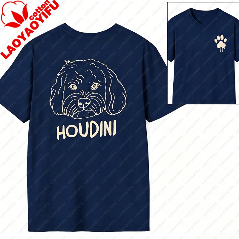 Custom Pet Shirt Custom Dog Portrait T-Shirt Personalized Pet Name Print Tee Cute Paw Graphic Casual Cotton Top for Dog Lovers