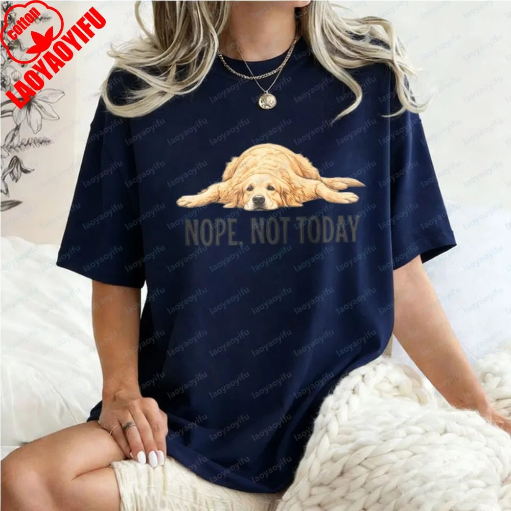 Golden Retriever Shirt Funny Nope Not Today Tee Cute Dog Mom Tops Crewneck Summer Kawaii Clothes for Women Gift for Dog Lover