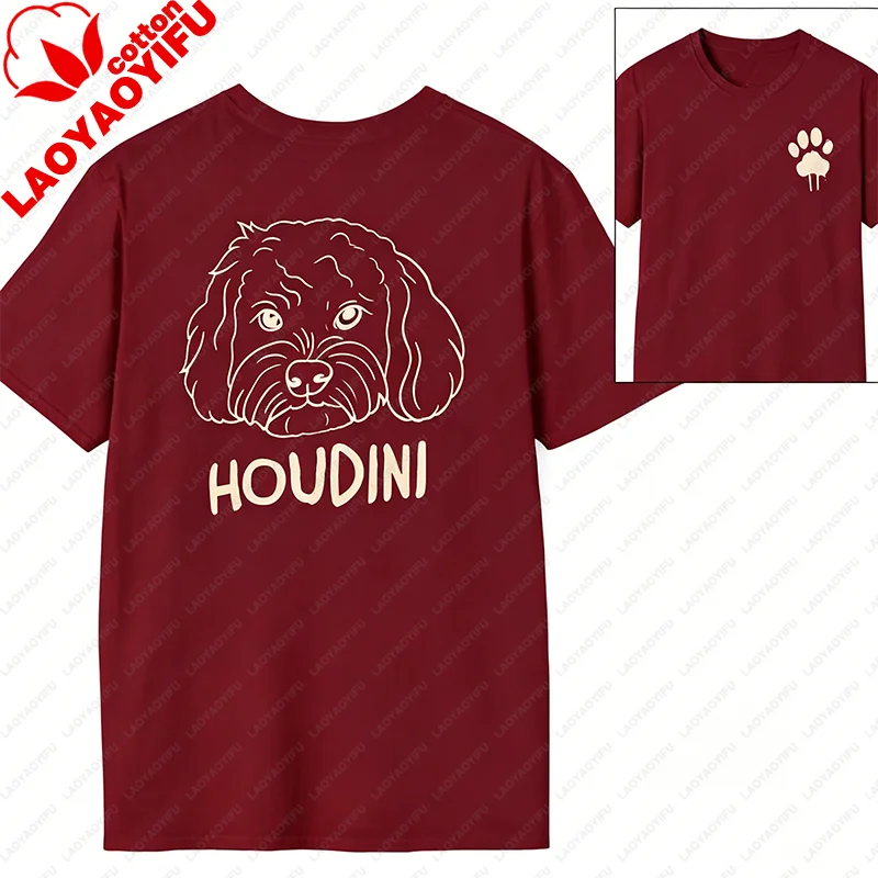 Custom Pet Shirt Custom Dog Portrait T-Shirt Personalized Pet Name Print Tee Cute Paw Graphic Casual Cotton Top for Dog Lovers