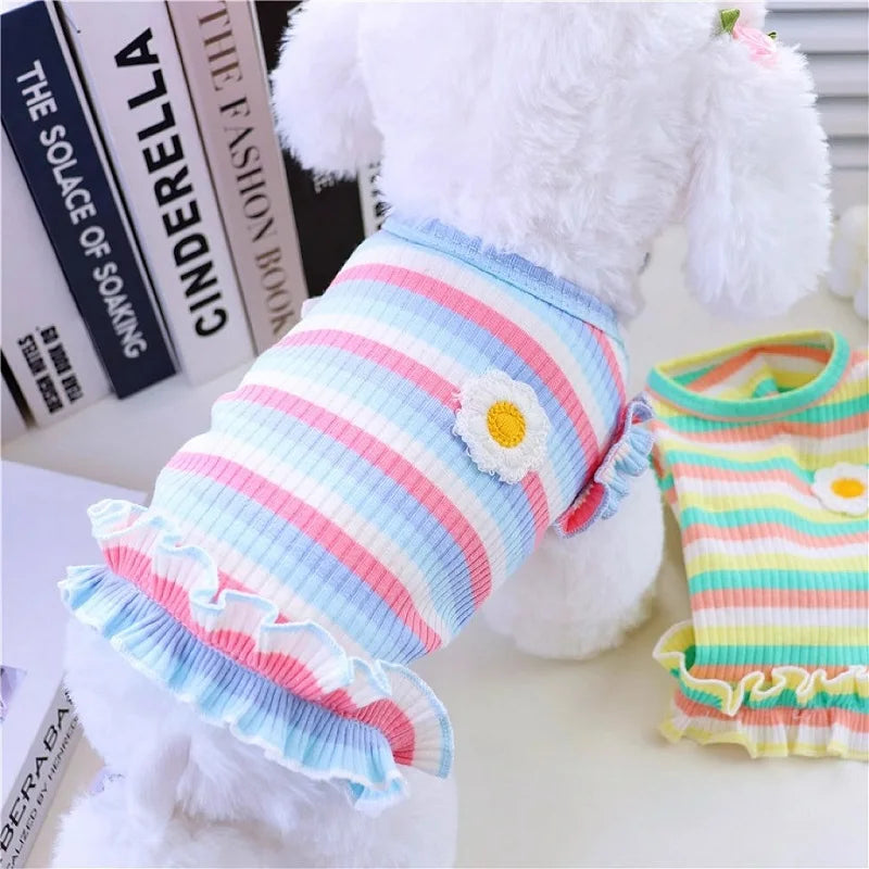 Dog Clothes Summer Pet Vest Dog Knitted Dresses Cooling Striped Dog T Shirt Chihuahua Bichon Clothing Kitten Puppy Dog Apparel