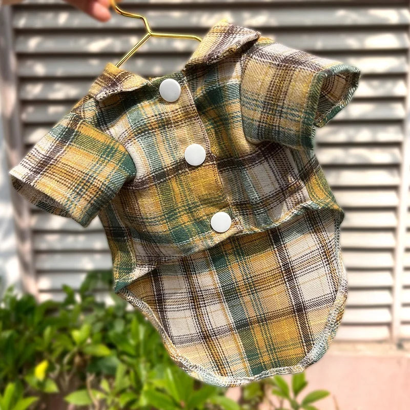 Classic Dog T-Shirt with D-Ring Fashion Dog Clothes Spring Puppy Coat Cute Plaid Cat Shirt Pet Costumes Bichon Frise Dog Apparel