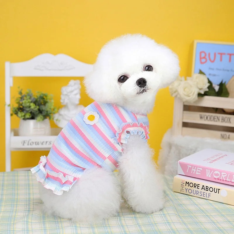 Dog Clothes Summer Pet Vest Dog Knitted Dresses Cooling Striped Dog T Shirt Chihuahua Bichon Clothing Kitten Puppy Dog Apparel