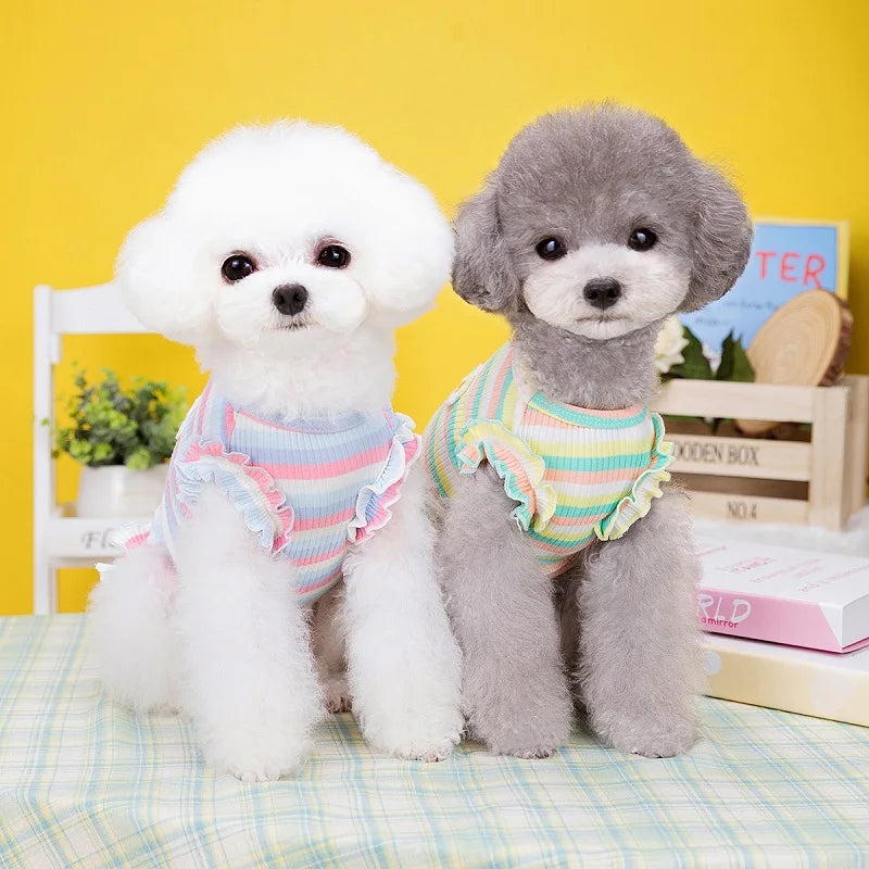 Dog Clothes Summer Pet Vest Dog Knitted Dresses Cooling Striped Dog T Shirt Chihuahua Bichon Clothing Kitten Puppy Dog Apparel