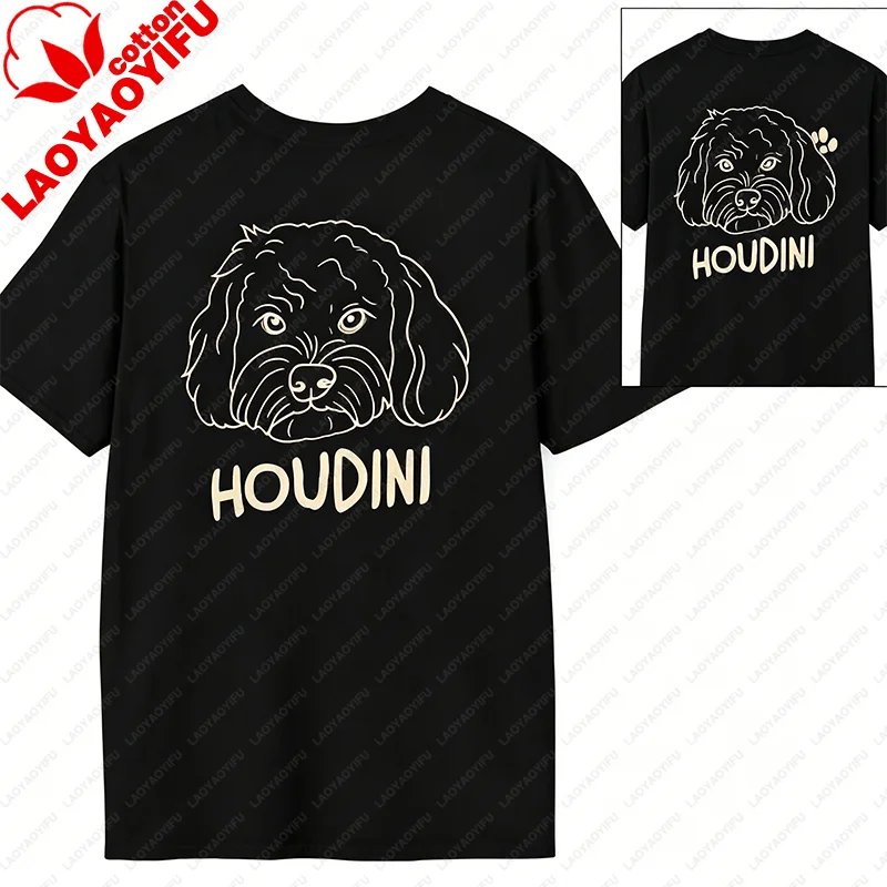 Custom Pet Shirt Custom Dog Portrait T-Shirt Personalized Pet Name Print Tee Cute Paw Graphic Casual Cotton Top for Dog Lovers