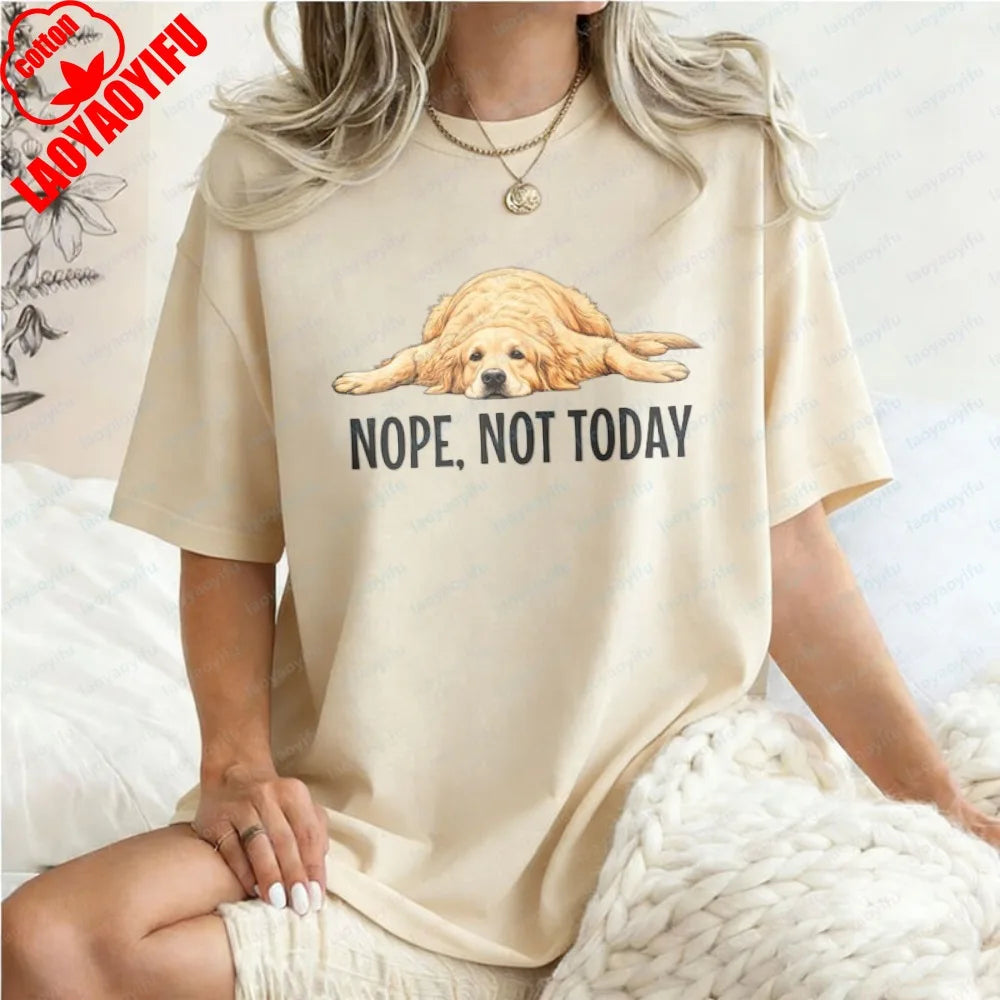 Golden Retriever Shirt Funny Nope Not Today Tee Cute Dog Mom Tops Crewneck Summer Kawaii Clothes for Women Gift for Dog Lover