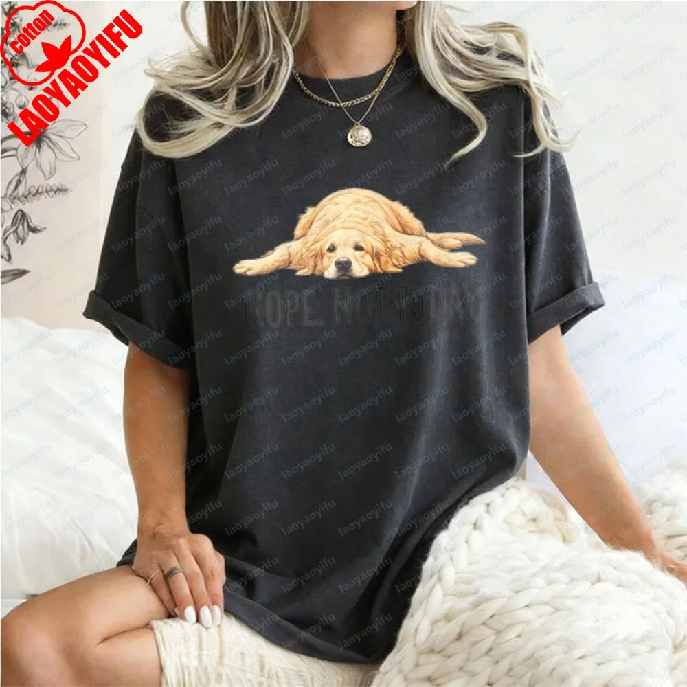 Golden Retriever Shirt Funny Nope Not Today Tee Cute Dog Mom Tops Crewneck Summer Kawaii Clothes for Women Gift for Dog Lover