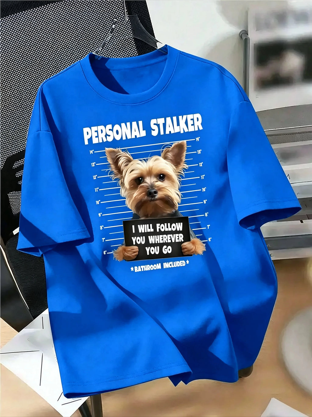 Funny Yorkie Mugshot T-shirt Personal Stalker Dog Portrait Graphic Print Pet Lover Humor Casual Oversized Unisex Streetwear Tee