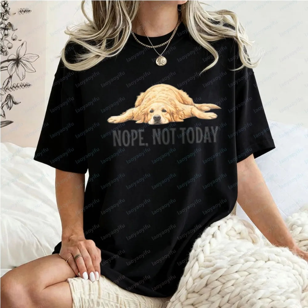 Golden Retriever Shirt Funny Nope Not Today Tee Cute Dog Mom Tops Crewneck Summer Kawaii Clothes for Women Gift for Dog Lover