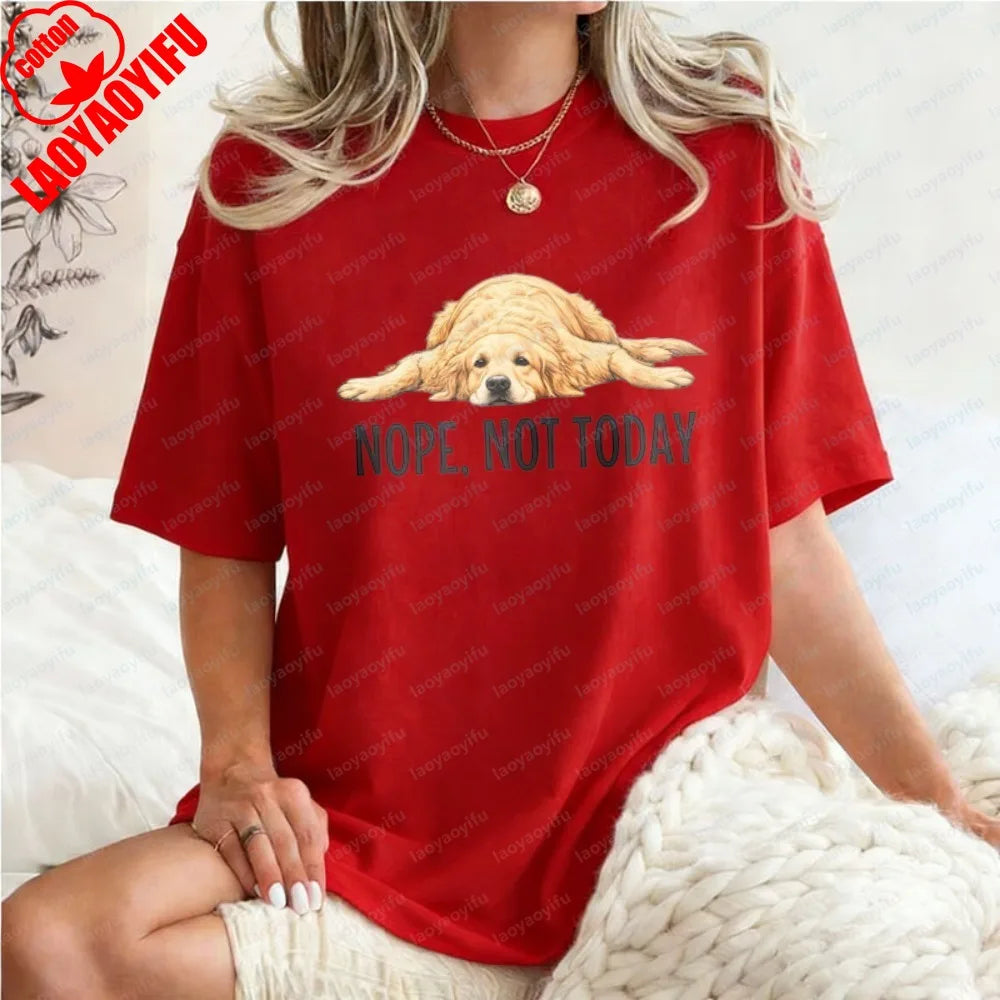 Golden Retriever Shirt Funny Nope Not Today Tee Cute Dog Mom Tops Crewneck Summer Kawaii Clothes for Women Gift for Dog Lover