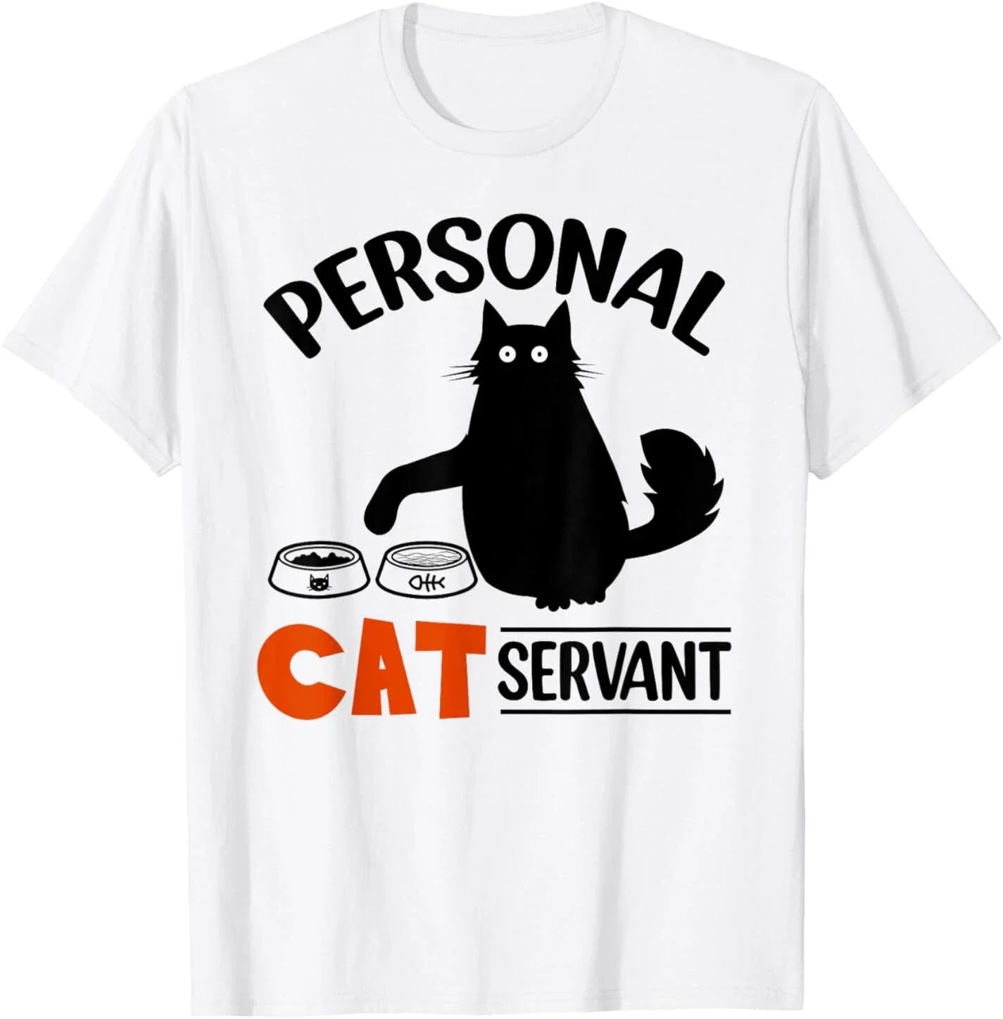 Vintage Cartoon Black Cat Personal Cat Servant Print T-shirt Men Women Pet Lover Cotton Short Sleeve Street Daily Tops