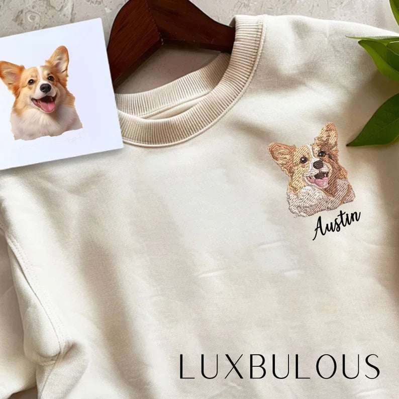 Personalized Pet Embroidery Shirt, Pet Outline Sweatshirt, Custom Pet T-shirt, Embroidered Pet Photo, Dog Mom Sweater, Dog Lover