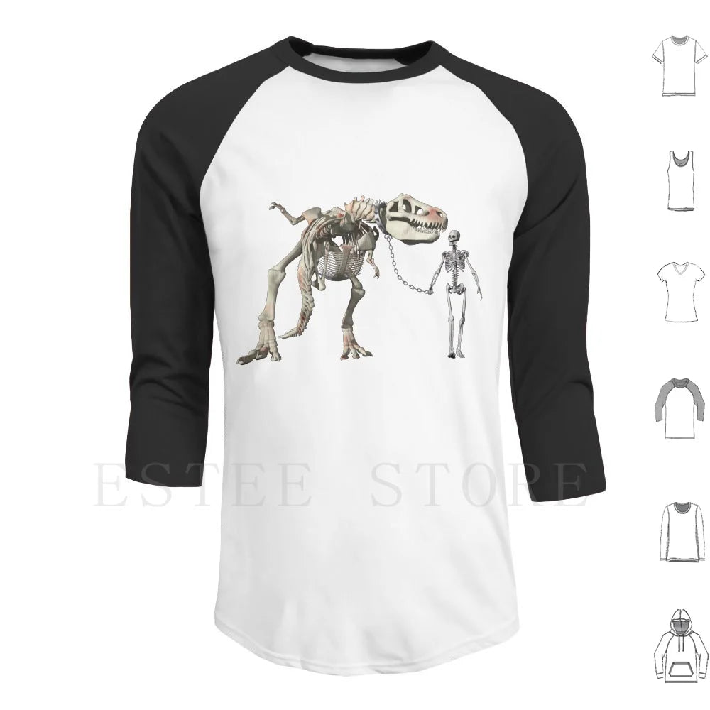 Walking The Pet Hoodie Long Sleeve Bones Cool Dinosaur Fun Funny Geek Humor Man Pet Skeleton Skeletons