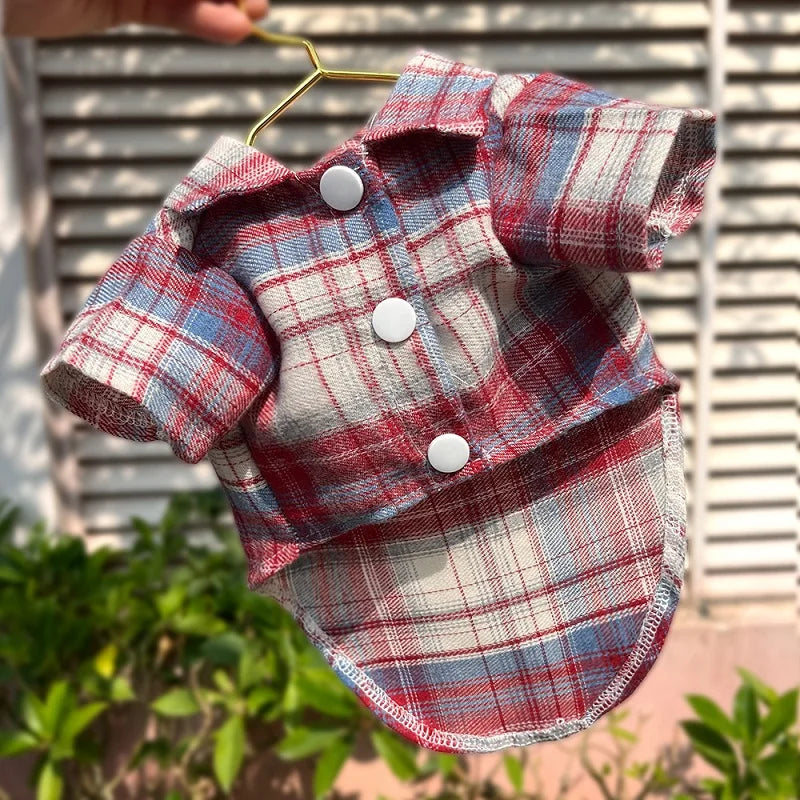 Classic Dog T-Shirt with D-Ring Fashion Dog Clothes Spring Puppy Coat Cute Plaid Cat Shirt Pet Costumes Bichon Frise Dog Apparel