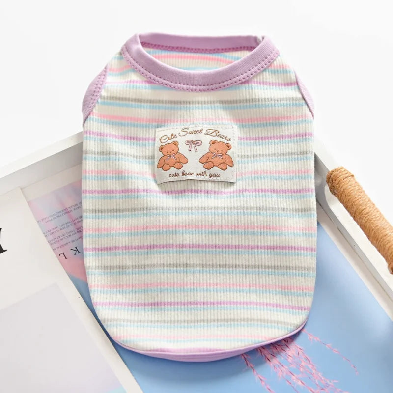 Cute Bear Dog Clothes for Small Dogs Summer Puppy T Shirt Pet Dog Vest Chihuahua Bichon Thin Hoodies with D-Ring Dog Apparels