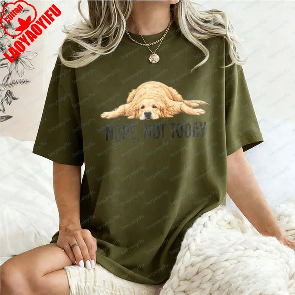 Golden Retriever Shirt Funny Nope Not Today Tee Cute Dog Mom Tops Crewneck Summer Kawaii Clothes for Women Gift for Dog Lover