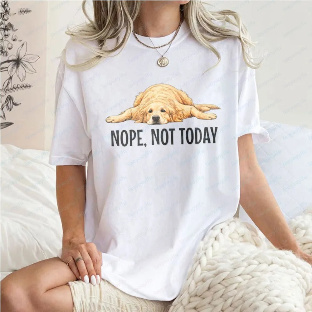 Golden Retriever Shirt Funny Nope Not Today Tee Cute Dog Mom Tops Crewneck Summer Kawaii Clothes for Women Gift for Dog Lover