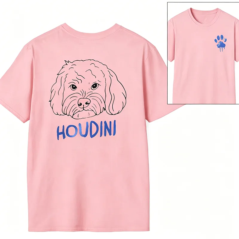 Custom Pet Shirt Custom Dog Portrait T-Shirt Personalized Pet Name Print Tee Cute Paw Graphic Casual Cotton Top for Dog Lovers