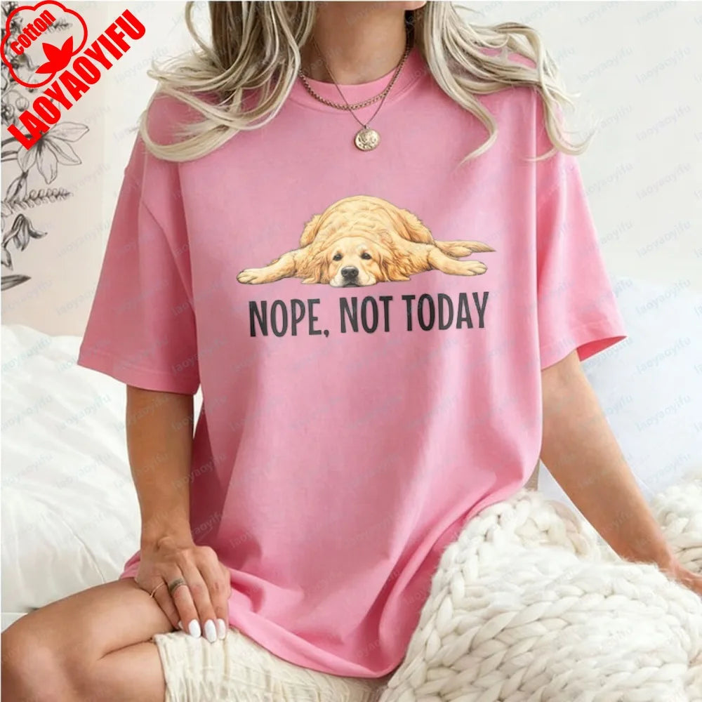 Golden Retriever Shirt Funny Nope Not Today Tee Cute Dog Mom Tops Crewneck Summer Kawaii Clothes for Women Gift for Dog Lover