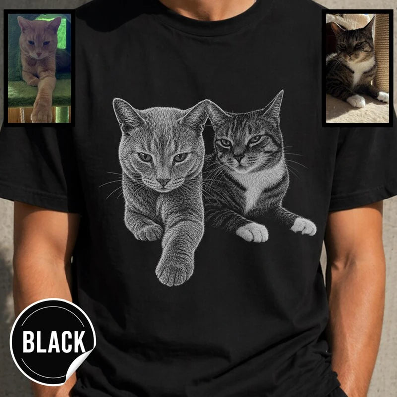 Custom Cat Portrait T Shirt Personalized Pet Memorial Design Short Sleeve Loose Comfort Daily Wear For Cat Lover