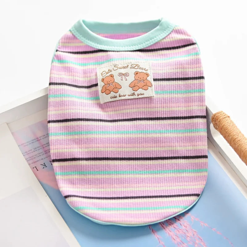 Cute Bear Dog Clothes for Small Dogs Summer Puppy T Shirt Pet Dog Vest Chihuahua Bichon Thin Hoodies with D-Ring Dog Apparels