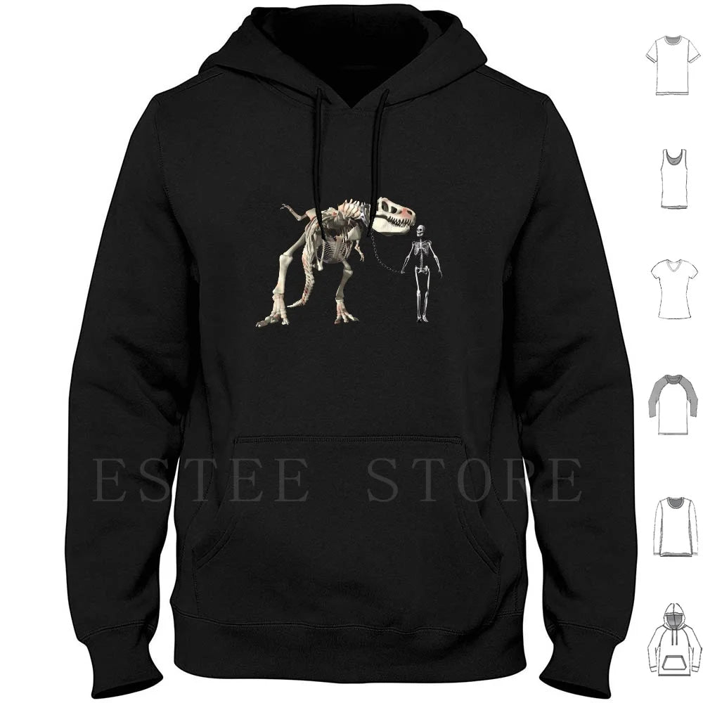 Walking The Pet Hoodie Long Sleeve Bones Cool Dinosaur Fun Funny Geek Humor Man Pet Skeleton Skeletons