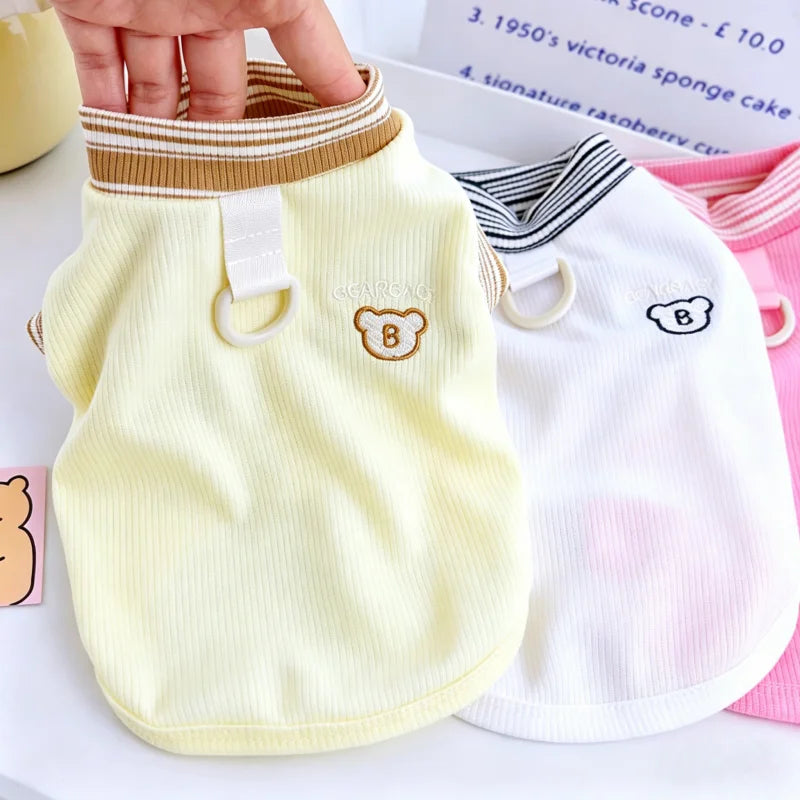 Cute Bear Dog Clothes for Small Dogs Summer Puppy T Shirt Pet Dog Vest Chihuahua Bichon Thin Hoodies with D-Ring Dog Apparels