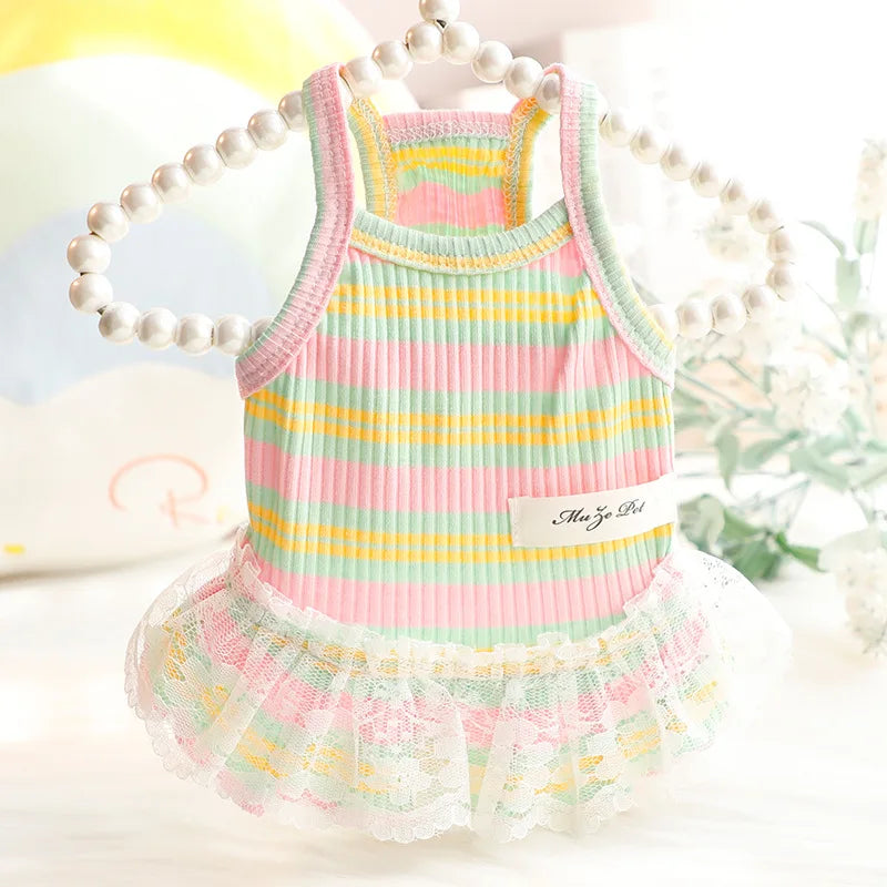 Dog Clothes Summer Pet Vest Dog Knitted Dresses Cooling Striped Dog T Shirt Chihuahua Bichon Clothing Kitten Puppy Dog Apparel