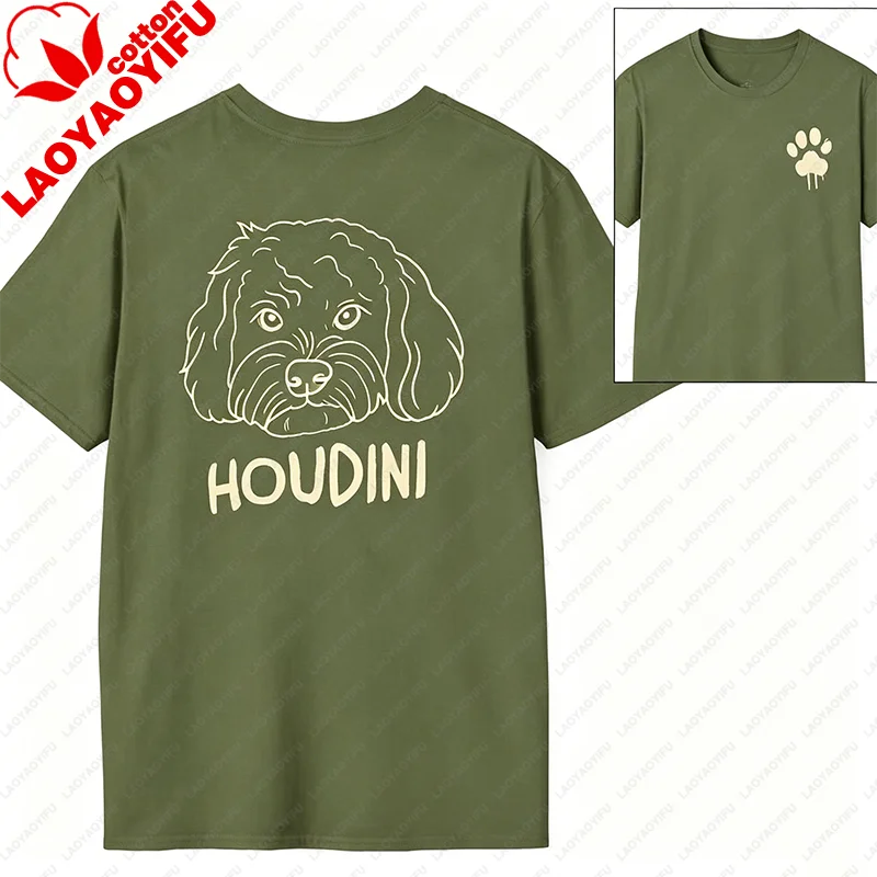 Custom Pet Shirt Custom Dog Portrait T-Shirt Personalized Pet Name Print Tee Cute Paw Graphic Casual Cotton Top for Dog Lovers