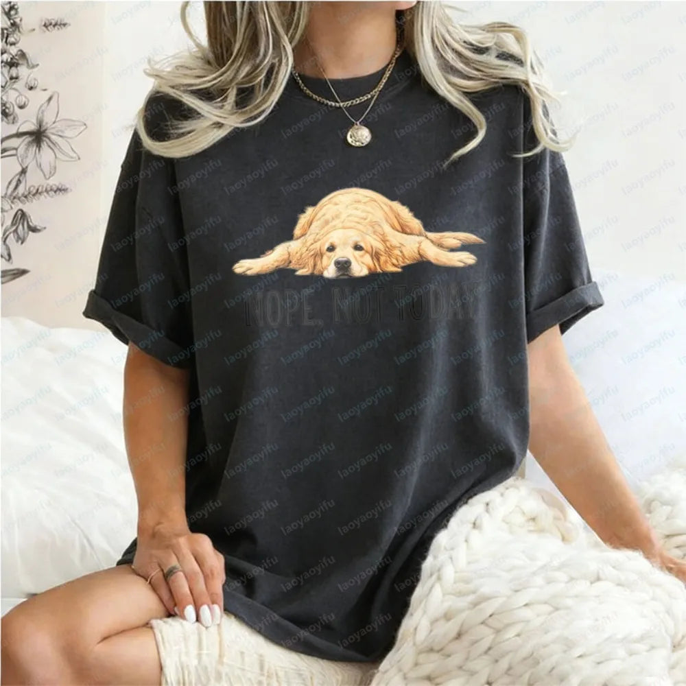 Golden Retriever Shirt Funny Nope Not Today Tee Cute Dog Mom Tops Crewneck Summer Kawaii Clothes for Women Gift for Dog Lover
