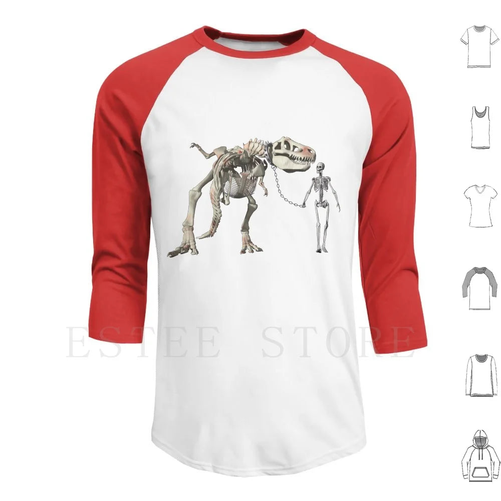 Walking The Pet Hoodie Long Sleeve Bones Cool Dinosaur Fun Funny Geek Humor Man Pet Skeleton Skeletons