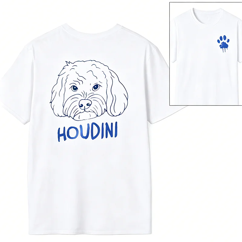 Custom Pet Shirt Custom Dog Portrait T-Shirt Personalized Pet Name Print Tee Cute Paw Graphic Casual Cotton Top for Dog Lovers