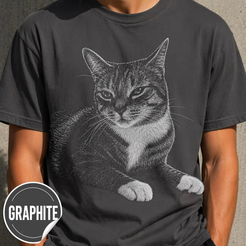 Custom Cat Portrait T Shirt Personalized Pet Memorial Design Short Sleeve Loose Comfort Daily Wear For Cat Lover