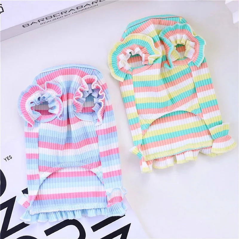 Dog Clothes Summer Pet Vest Dog Knitted Dresses Cooling Striped Dog T Shirt Chihuahua Bichon Clothing Kitten Puppy Dog Apparel