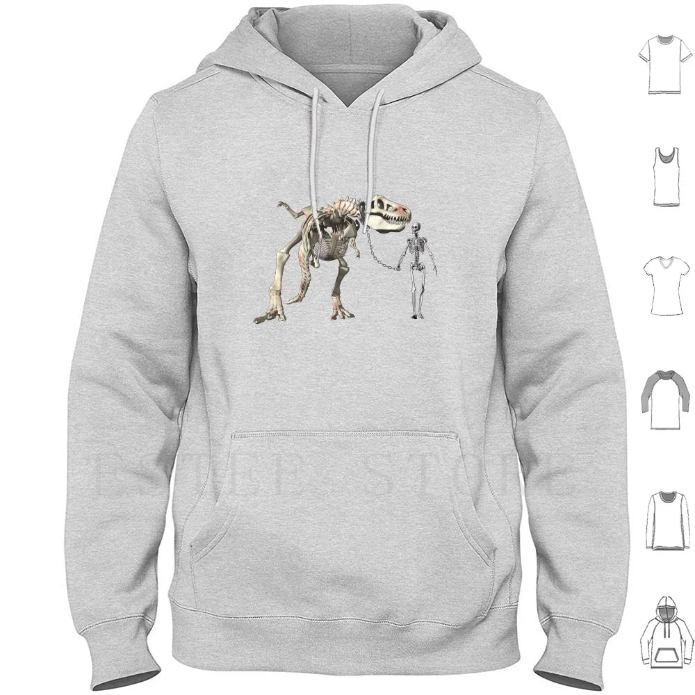 Walking The Pet Hoodie Long Sleeve Bones Cool Dinosaur Fun Funny Geek Humor Man Pet Skeleton Skeletons
