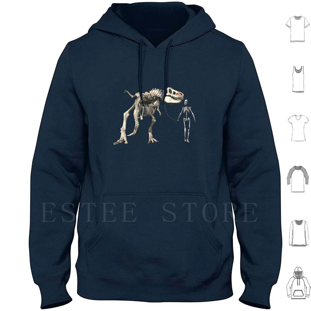 Walking The Pet Hoodie Long Sleeve Bones Cool Dinosaur Fun Funny Geek Humor Man Pet Skeleton Skeletons