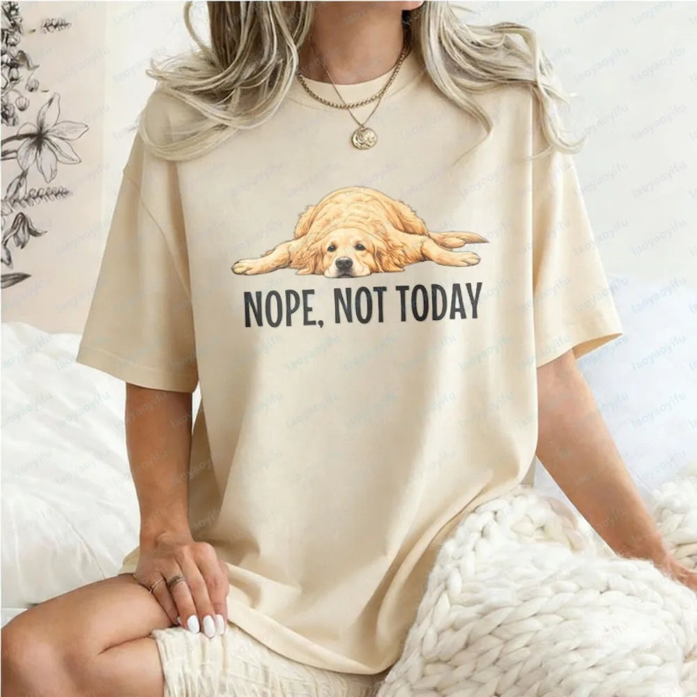 Golden Retriever Shirt Funny Nope Not Today Tee Cute Dog Mom Tops Crewneck Summer Kawaii Clothes for Women Gift for Dog Lover