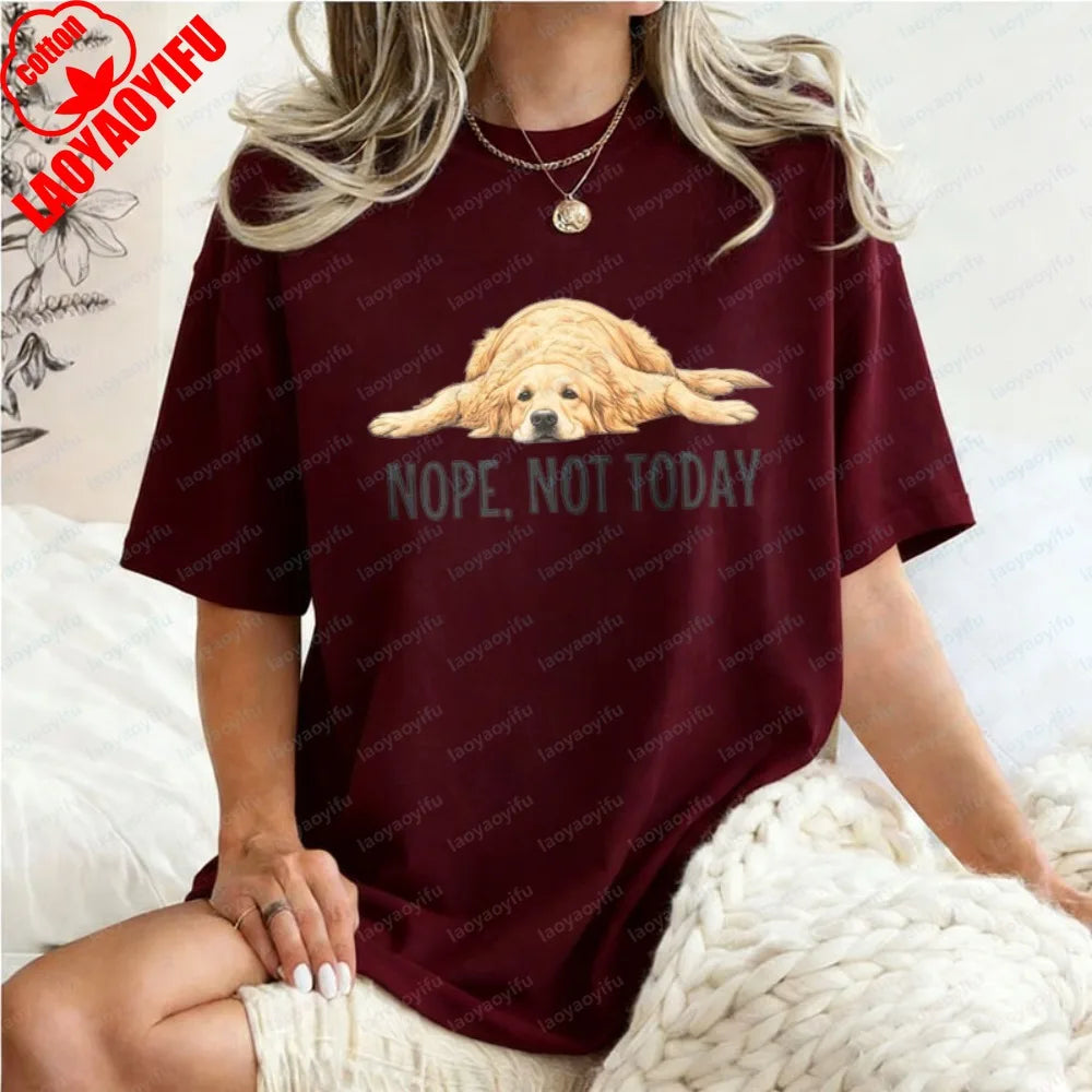 Golden Retriever Shirt Funny Nope Not Today Tee Cute Dog Mom Tops Crewneck Summer Kawaii Clothes for Women Gift for Dog Lover