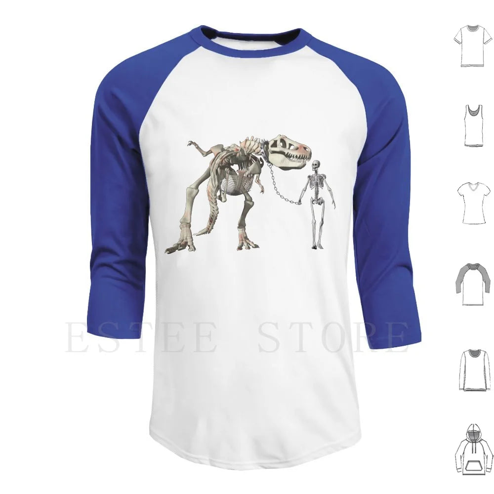 Walking The Pet Hoodie Long Sleeve Bones Cool Dinosaur Fun Funny Geek Humor Man Pet Skeleton Skeletons