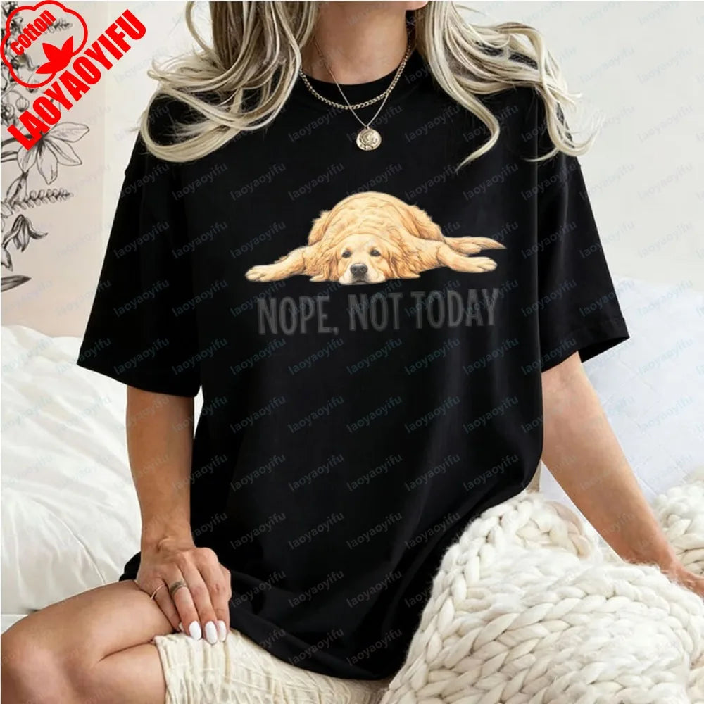 Golden Retriever Shirt Funny Nope Not Today Tee Cute Dog Mom Tops Crewneck Summer Kawaii Clothes for Women Gift for Dog Lover