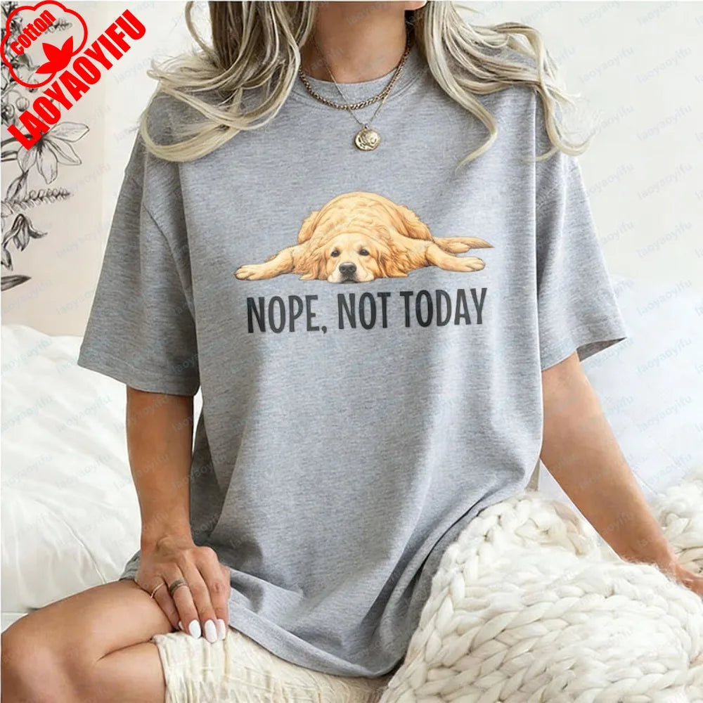 Golden Retriever Shirt Funny Nope Not Today Tee Cute Dog Mom Tops Crewneck Summer Kawaii Clothes for Women Gift for Dog Lover