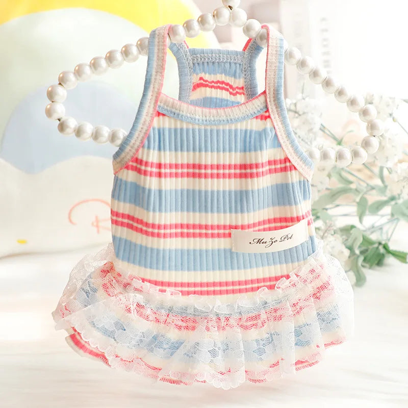 Dog Clothes Summer Pet Vest Dog Knitted Dresses Cooling Striped Dog T Shirt Chihuahua Bichon Clothing Kitten Puppy Dog Apparel